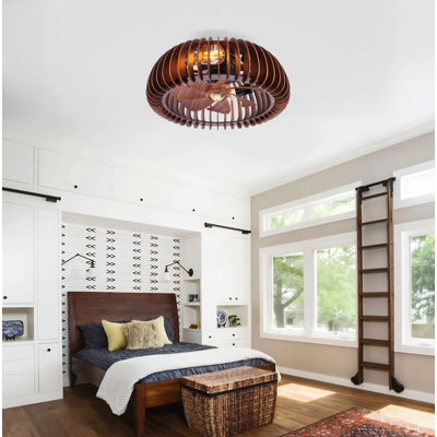 Farmhouse Flush Mount Ceiling Fan with Light Reversible 6-Speed DC Motor Wood