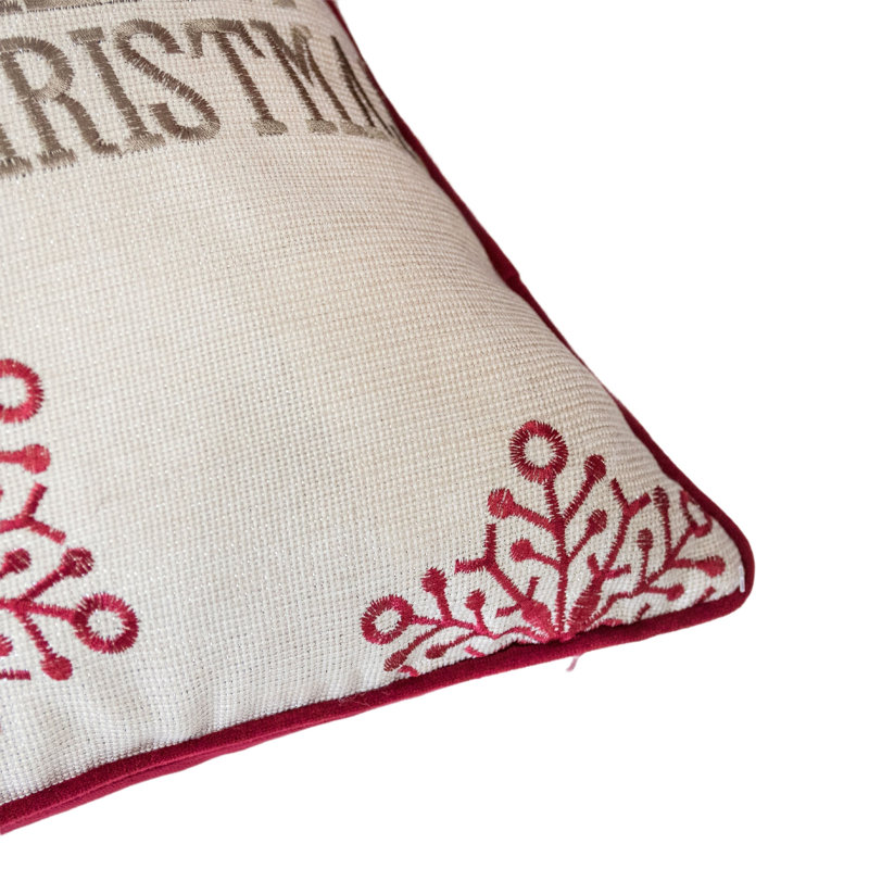 Housse de coussin Merry Christmas Renne rouge, lin blanc cassé 20 po