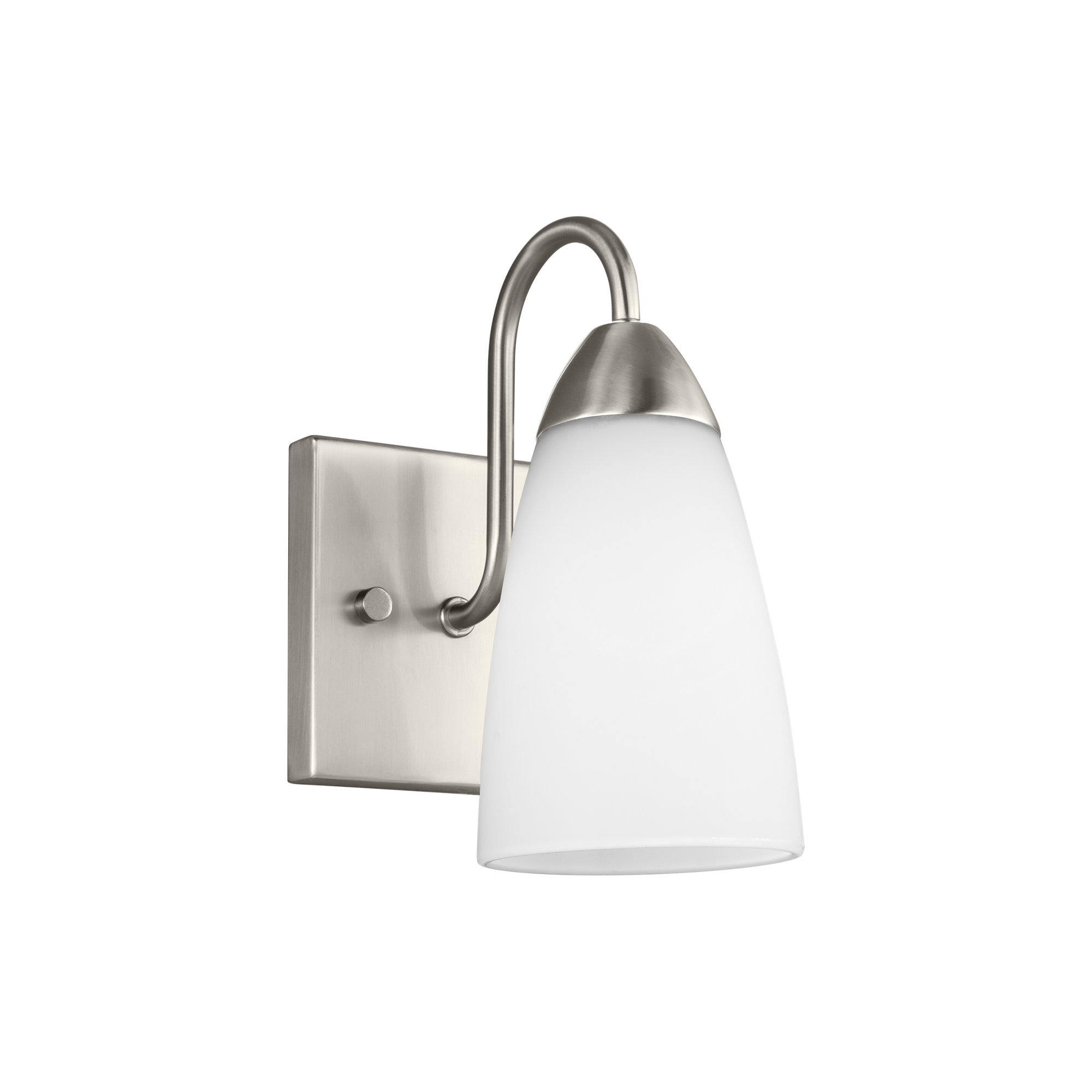 Single Light Glass Steel Dimmable Armed Sconce, No, Brushed Nickel