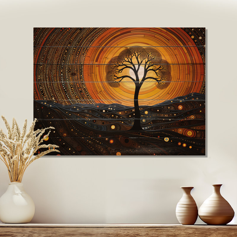 Arbre d'acacia africain dans le désert II - Arbre africain sur bois, H 10 po x l 20 po