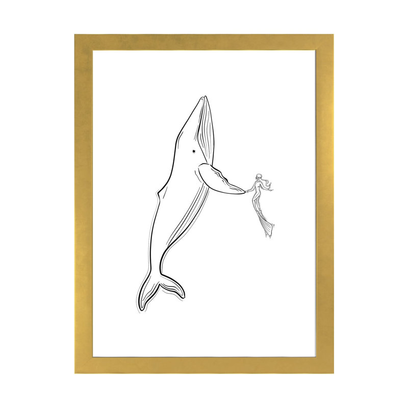 " Save The Whales " by Sabina Fenn, H 32 po x l 24 po x P 1 po, Papier encadré doré, Blanc