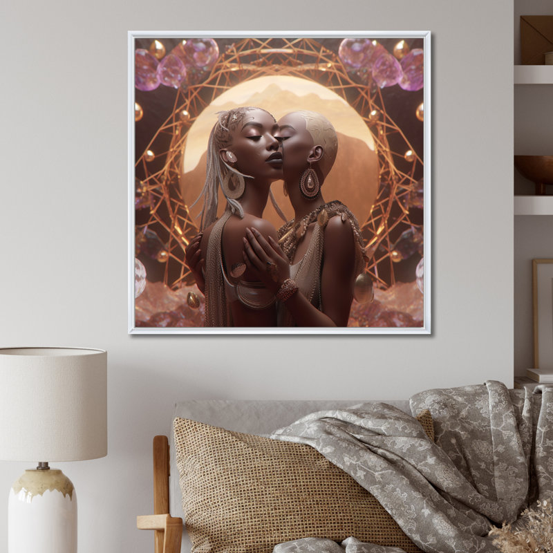 «Kissing African Goddess Divine Love», reproduction sur toile, H 36 po x l 36 po x P 1,5 po, Cadre flottant blanc