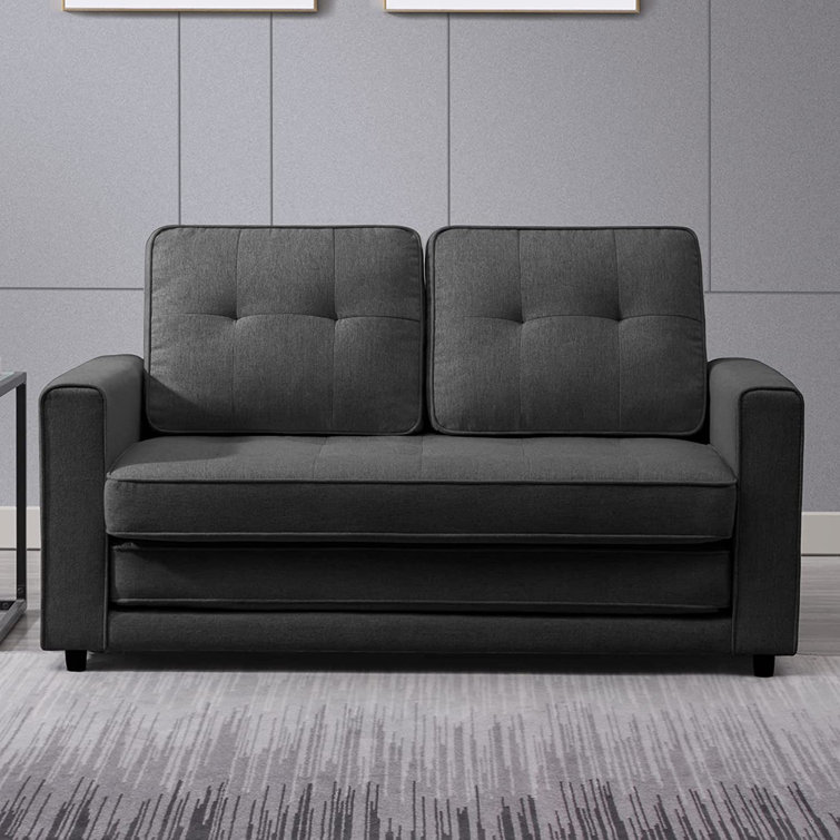 Lisann 55.51 Square Arm Sofa Bed with Reversible Cushions Ebern Designs Fabric: Dark Gray Linen Blend