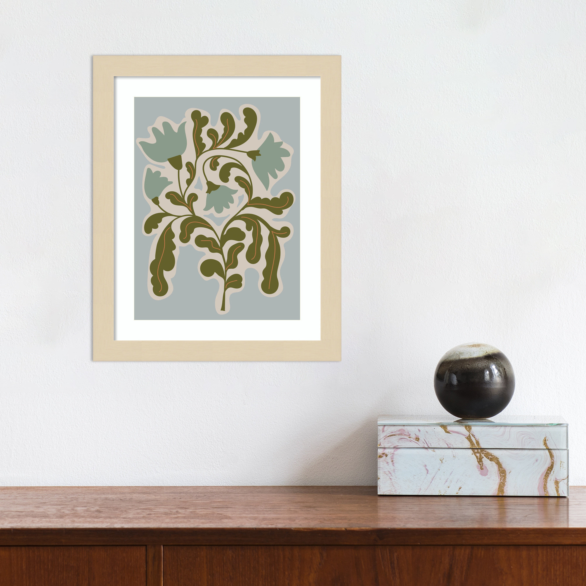 Expressive Abstract House Plant Playful Blue Framed On Paper by The Creative Bunch Studio Print, 13" H x 11" W x 1" D, Brown