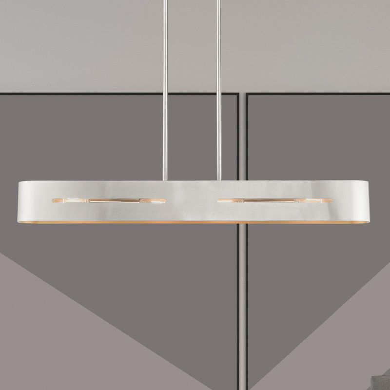 Luminaire suspendu linéaire à 4 lumières pour îlot de cuisine Ahmadou, Nickel brossé