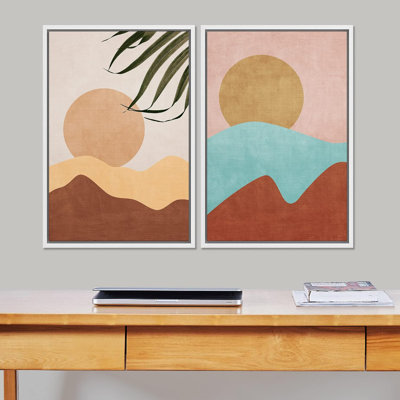 «Vibrant Retro Mid-Century Mountains Abstract Shapes», art moderne, décoration murale, style bohémien zen