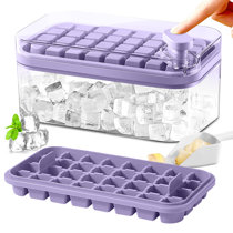 Cube Tray with Lid Pack of 2, Stackable Big Silicone Square Ice Cube Mold  for Whiskey Cocktails Bourbon Soups Frozen Treats, BPA Free, Pink and Purple