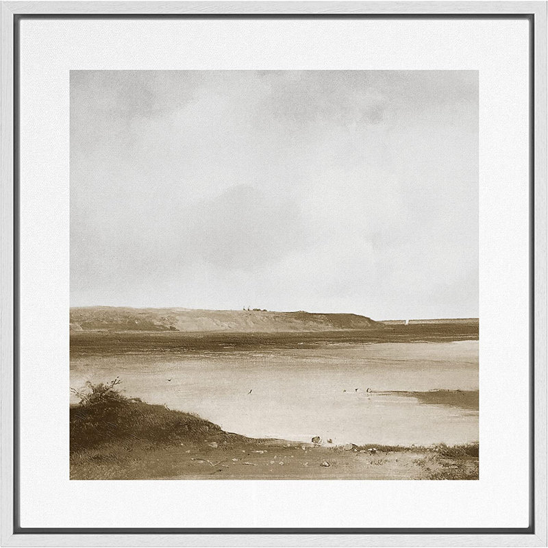 " Aerial View Cloudy Stormy Desert Landscape Wall Art " Painting Print, 16" H x 16" W x 1.5" D, White