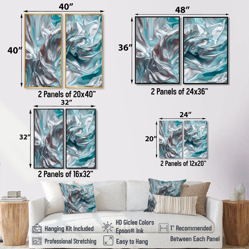 «Silver Blue Dancing Colors» - art mural moderne orange, Cream, 36" H x 48" W, Impression encadrée flottante