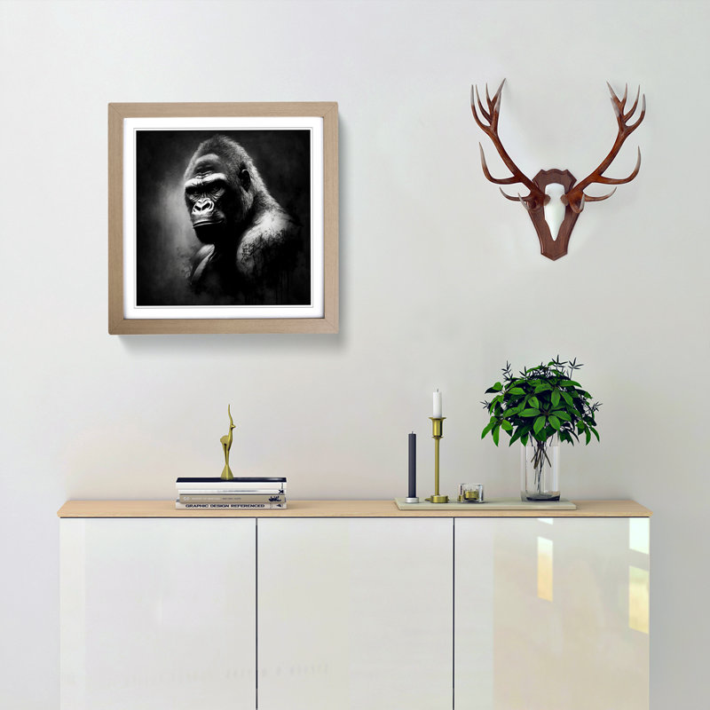 Gorilla Drawing - Single Picture Frame Print on Wood, Oak