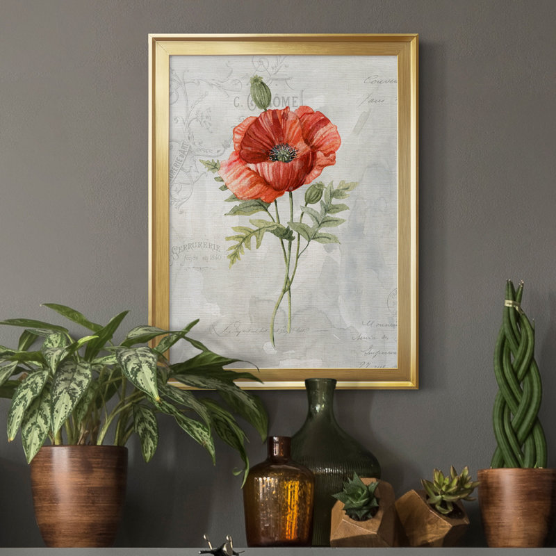 Lin coquelicot - peinture sur toile encadrée, Or, H 22,5 po x l 30,5 po x P 1,5 po