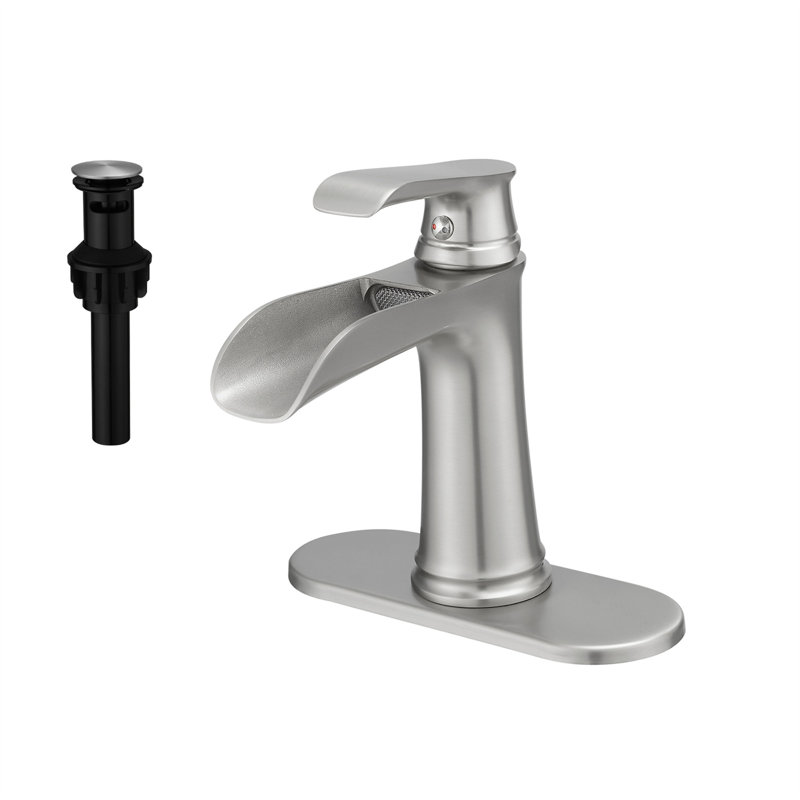 Single-Hole Single-handle Bathroom Faucet with Drain Assembly, Brushed Nickel
