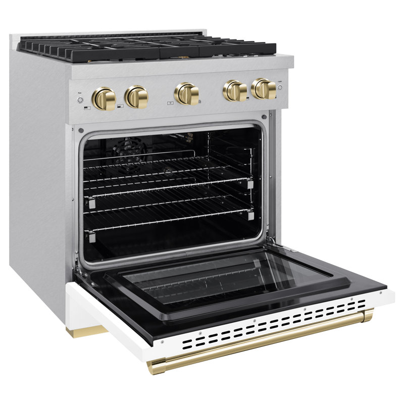 ZLINE Autograph 30" Paramount Dual Fuel DuraSnow® Range w/ White & Gold Accents (SDRSZ-WM-30-G)