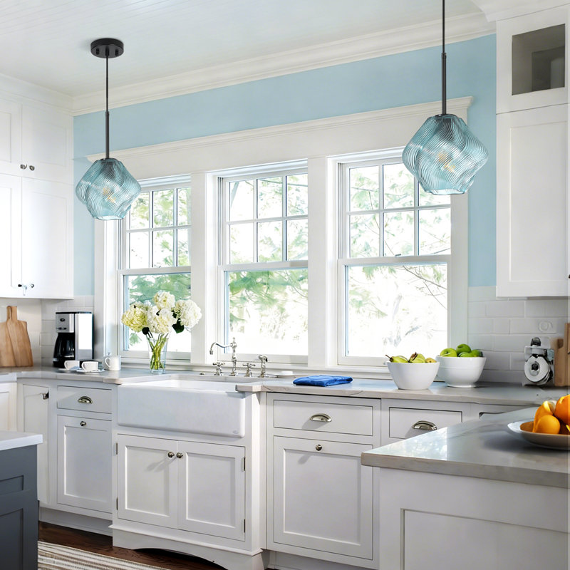  1-Light Kitchen Island Pendant with Irregular Lampshade, Light Blue
