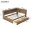 Lit de jour en bois pleine grandeur avec rangement, USB, DEL et 2 tiroirs, parfait pour une vie moderne et efficace-738386967