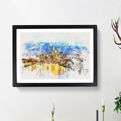 Reflections of the Frankfurt Skyline Watercolour - Picture Frame Graphic Art Print