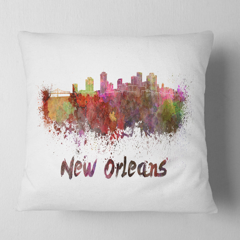 Coussin New Orleans Skyline - Cityscape, Carré, 16 po x 16 po