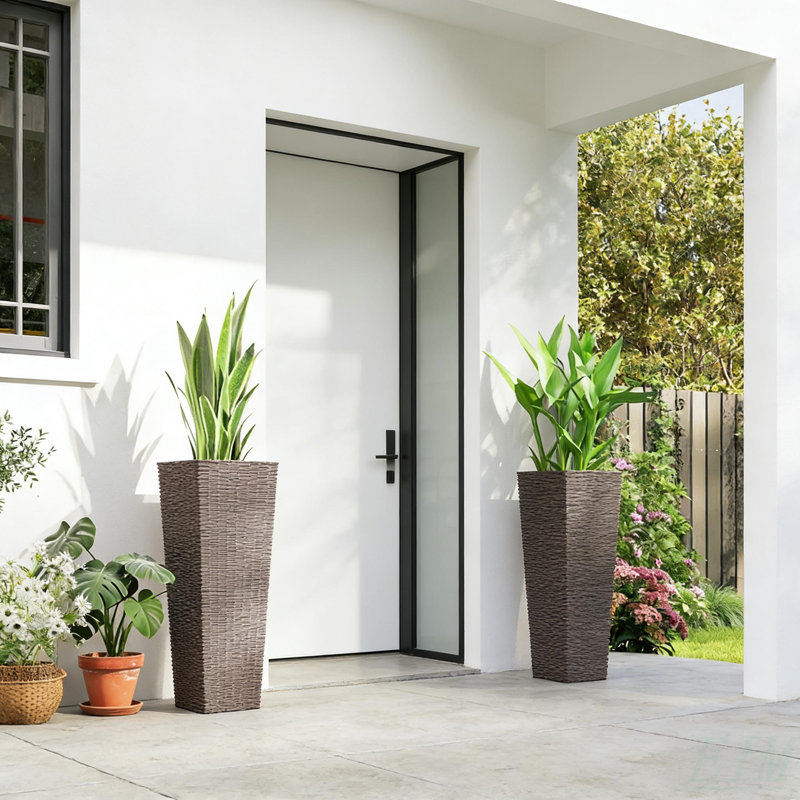 Set Of 2 Flower Pots,Tall Planters,Flower Boxs, Brown