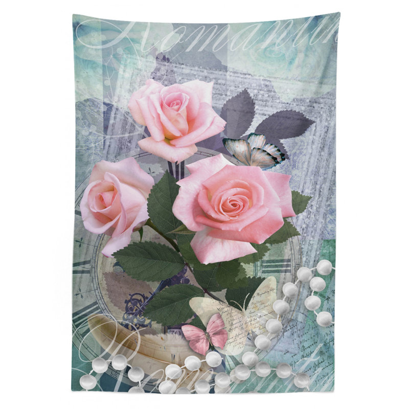 Nappe ambesonne perles, rose classique et perles romantiques de plus en plus de bouquet de cuisine, housse de table rectangulaire pour décoration de cuisine de salle à manger, 52 po x 70 po, gris rose