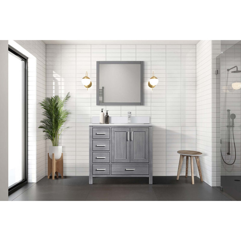 Ensemble de meuble-lavabo, ensemble de robinet et robinet de 34 po Miroirs, portes et tiroirs, Gris