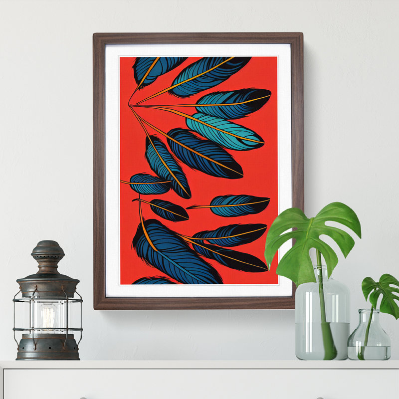 Artful Feathers - Single Picture Frame Print, 64cm H x 46cm W x 2cm D, Walnut Framed