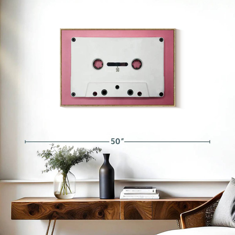 Cassette blanche, 31 po x 21 po, Cadre flottant en bois naturel
