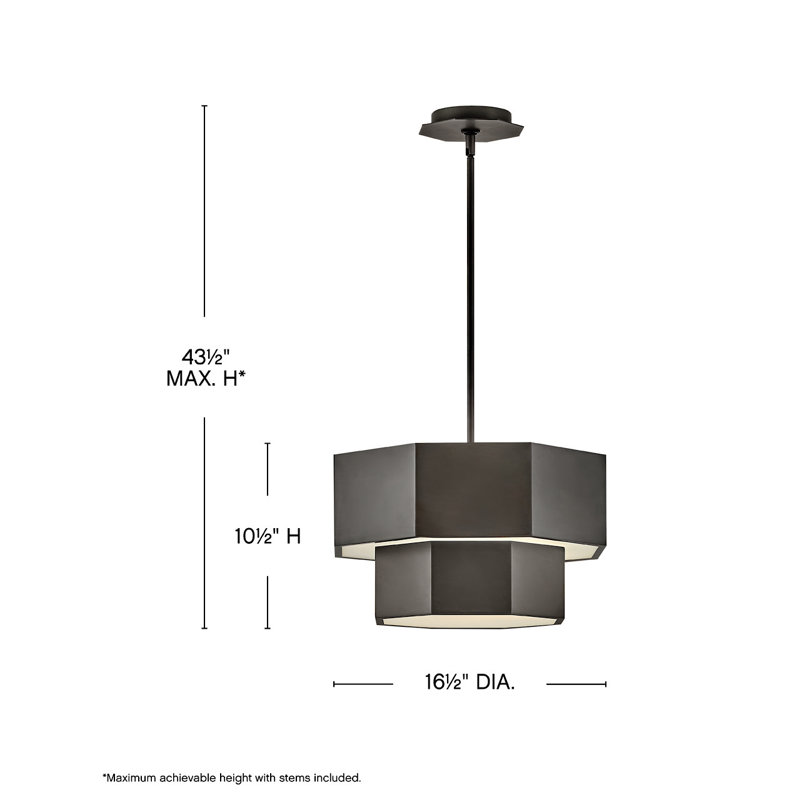 Facet Five-Light Convertible Hexagonal Two-Tier Pendant, Black, Black