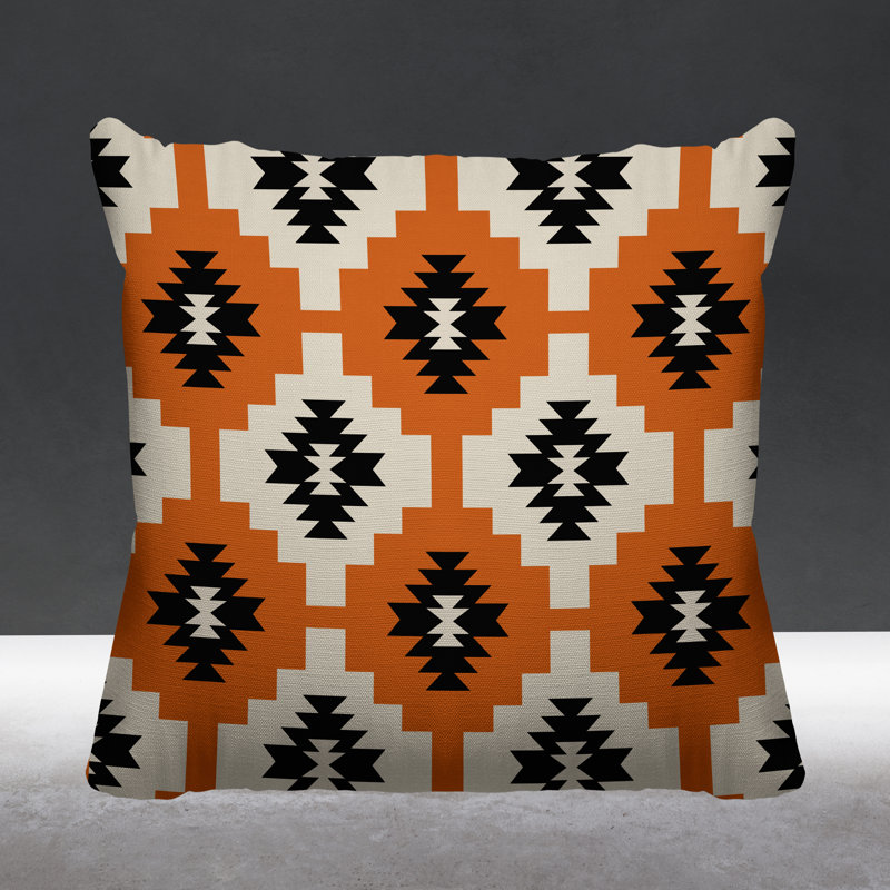 Coussin intérieur / extérieur Hinto Southwestern, Orange, 15 po x 15 po, Carré