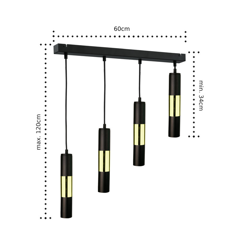 Carron 4 - Light Kitchen Island Pendant,  Black/Gold, No