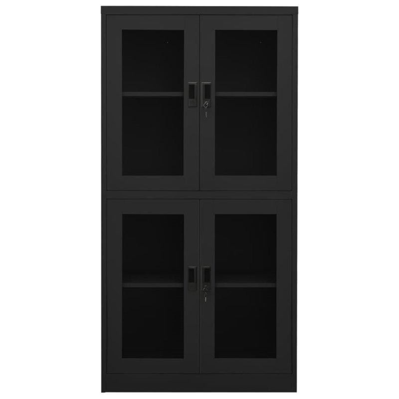 Armoire de bureau pour le bureau en acier et en verre trempé, Noir