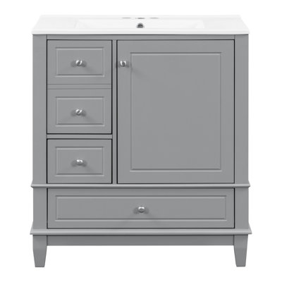 Vaimi 30" Bathroom Vanity With Sink, One Door With Shelf And Three Drawers