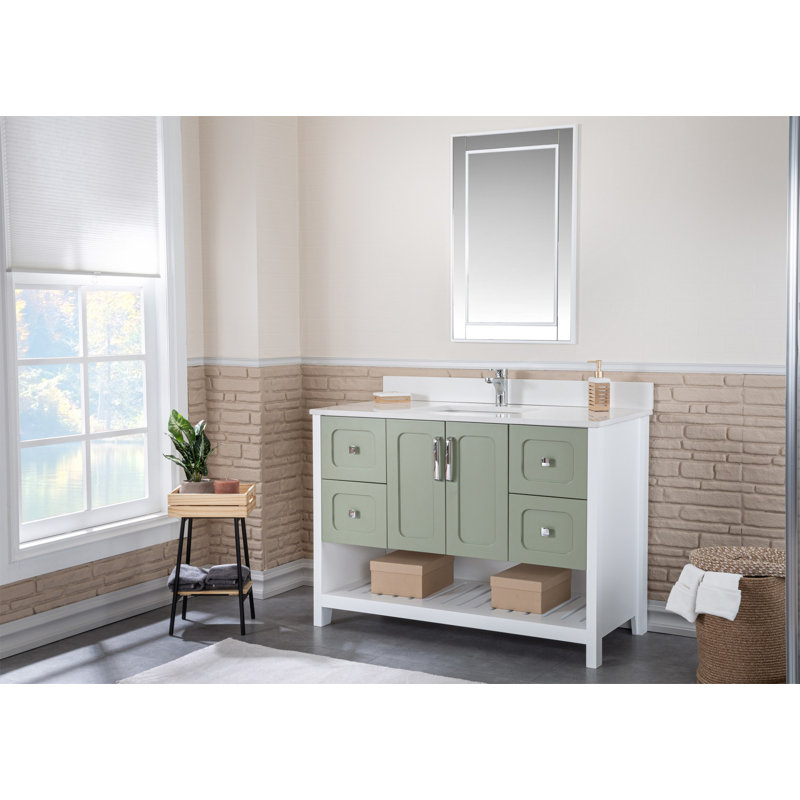 Ensemble de meuble-lavabo simple 47,2 po avec miroir Cesiro, Vert/blanc