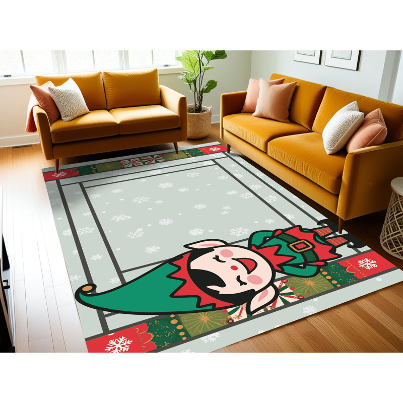 Tapis de vacances d'hiver de Noël lavable The Holiday Aisle®, Rectangulaire 2 pi x 3 pi