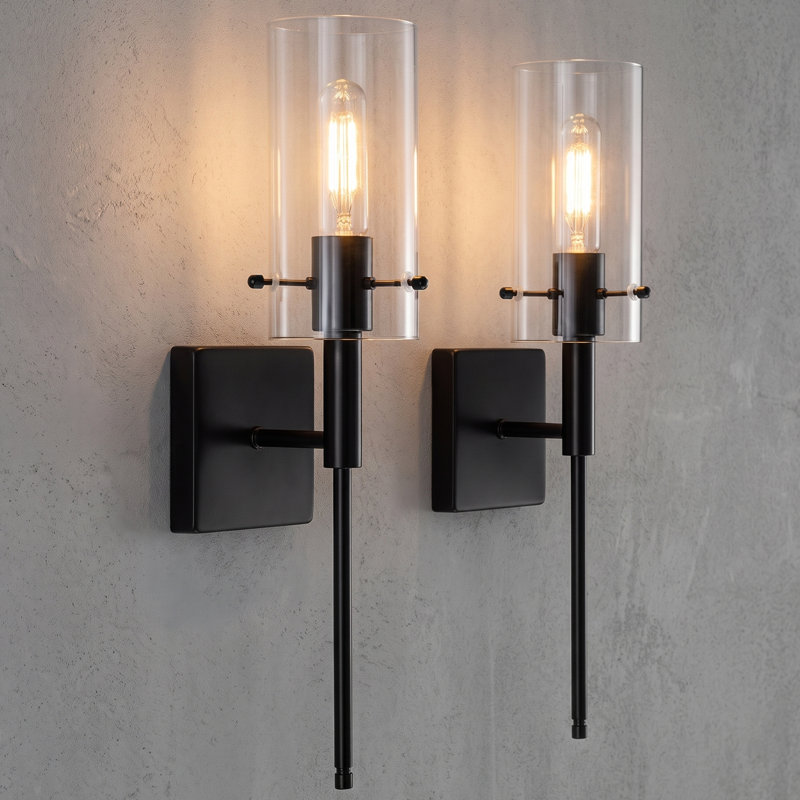Iron Dimmable Wall Sconce Set, Black