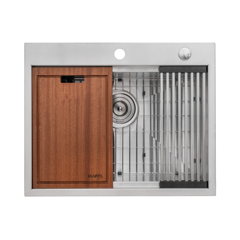 Ruvati 25 x 20 inch RV Workstation Drop-in Topmount Bar Prep Kitchen Sink 16 Gauge Stainless Steel