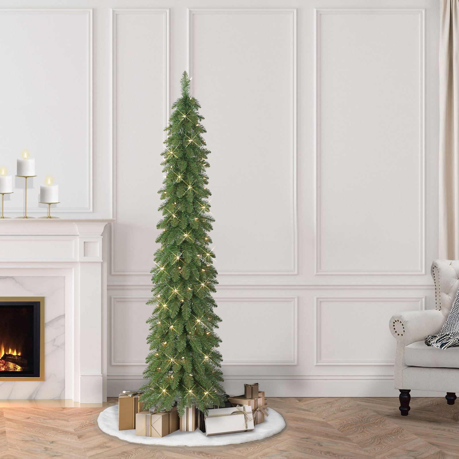 Glendower Lighted Artificial Pine Christmas Tree, 6'