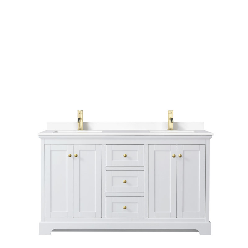 Avery 60'' Double Bathroom Vanity with Stone Top, White, Matte Black