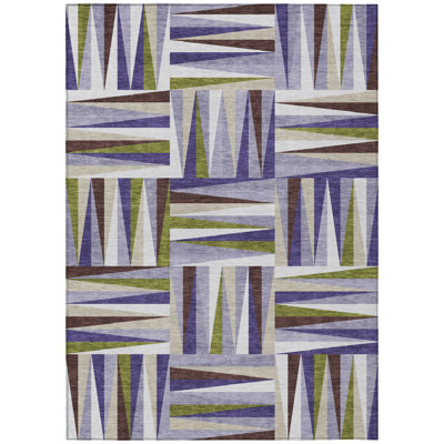 10' X 14' Lavender Brown And Green Geometric Washable Indoor Outdoor Area Rug
