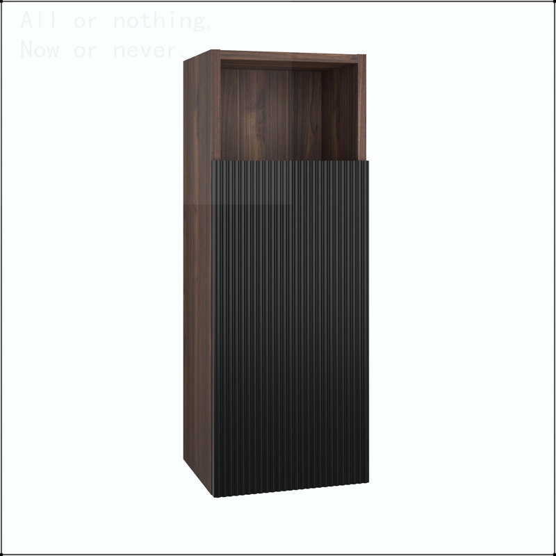 Armoire de rangement murale avec conception sans poignée, 1 porte, Noir + noyer foncé