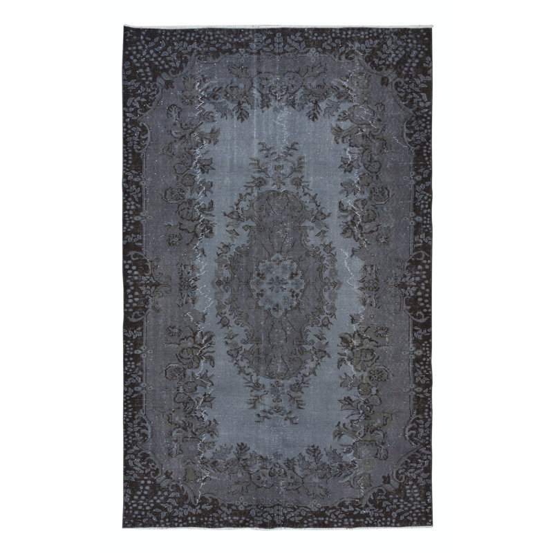Tapis moderne de 6 pi x 9,6 pi en gris et noir, tapis surdimensionné de pièce, tapis de salon fait à la main