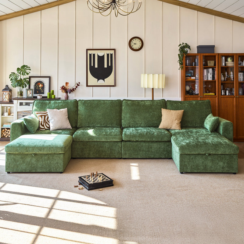 Olar 6-seater Oversized Modular Sofa  Chenille Comfy Cloud Couch With Storage Deep Convertible Sectional Sleeper Sofa Bed Pet Friendly Covers Washable With 3 Ottomans
