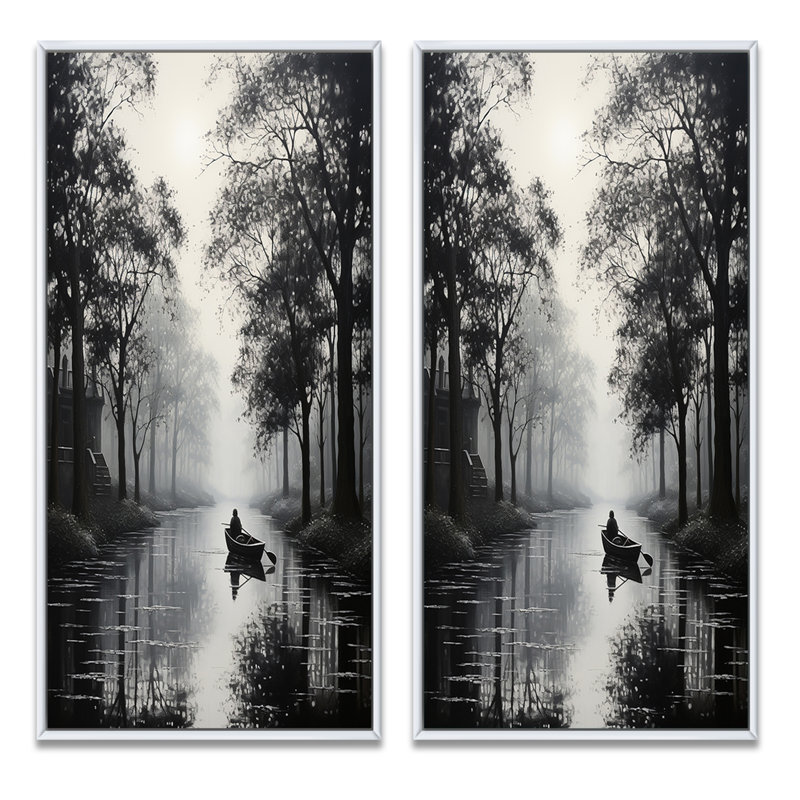 «Canal Quiet Passage Charcoal», 2 pièces, Cadre blanc, H 20 po x l 24 po