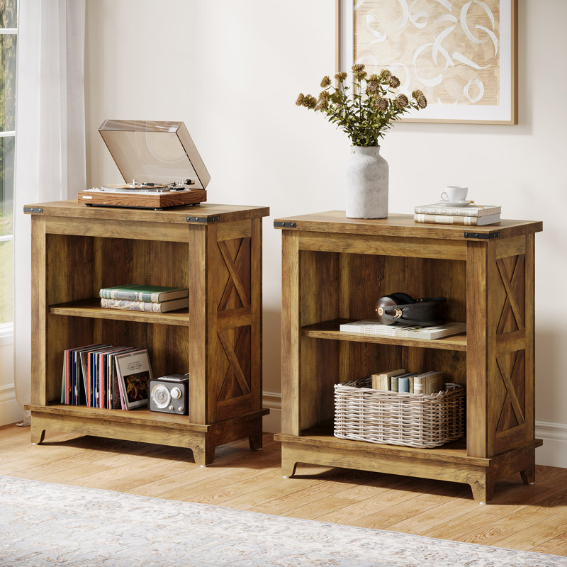 Ensemble de 2 tables de bout en bois, table d'appoint avec rangement double pour le salon