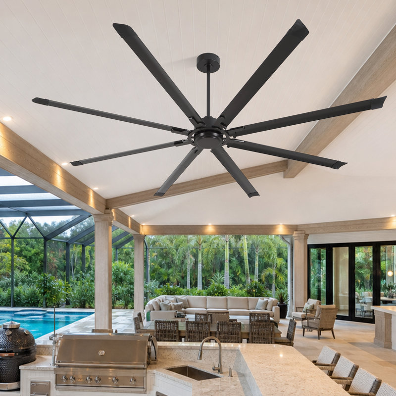 Ikera 100" W 8-Blade Metal Windmill Ceiling Fan, 100, Black