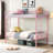 Metal Bunk Bed Pink Twin Over - Modern Bedroom Space Optimization Choice, Structure For Durability, Quiet And Resting Area, High Bearing Capacity, Safe Stair Entry, Easy Assembly With Clear Guide, No-1753023844
