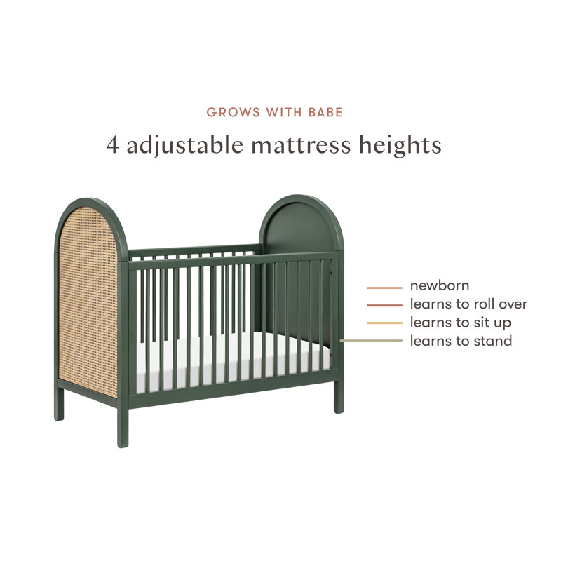 Bondi Cane 3-in-1 Convertible Crib, Forest Green w/ Natural Cane