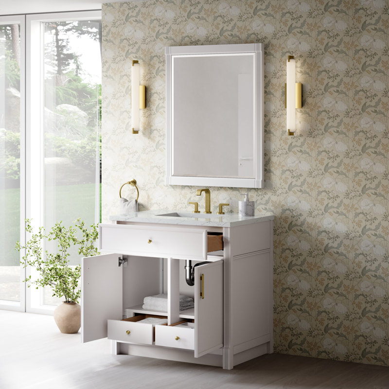 Bellshire Single Vanity, Bright White, 36", Ethereal Noctis Silestone