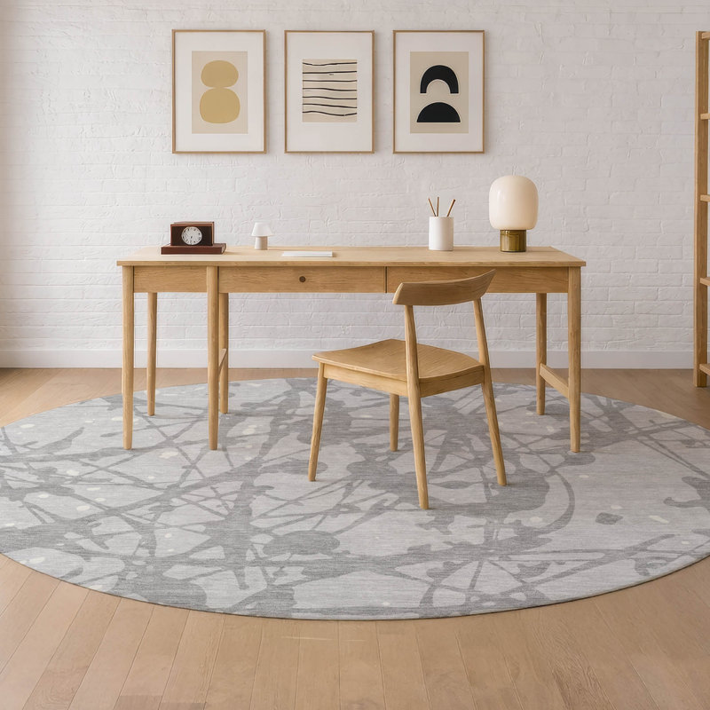 Machine Washable Indoor/Outdoor Chantille ACN2597 Abstract Rug, Silver, 8' Round