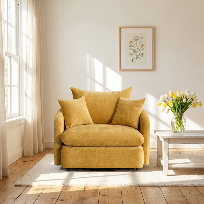 Fauteuil d'appoint pivotant en chenille Aurelia l 46,1 po x P 42,6 po x H 36,8 po Aurelia