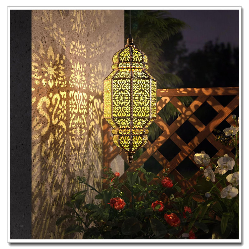 1 Pack 18 Inch Large Hanging Solar Lanterns Waterproof Plastic Moroccan Design Outdoor Decorative Lights For Patio Yard Garden
